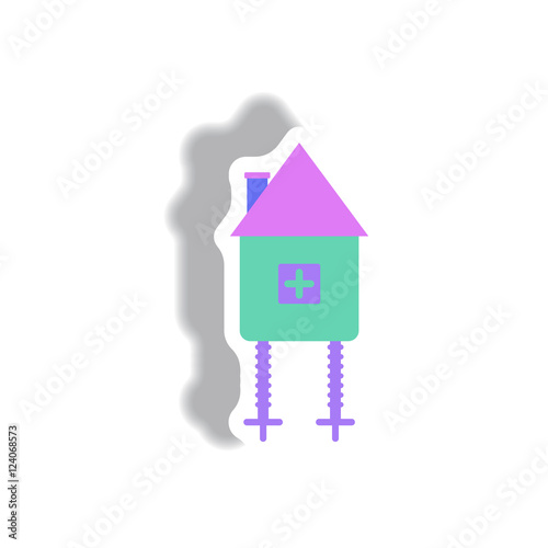 Vector illustration paper sticker Halloween icon fairy hut toy