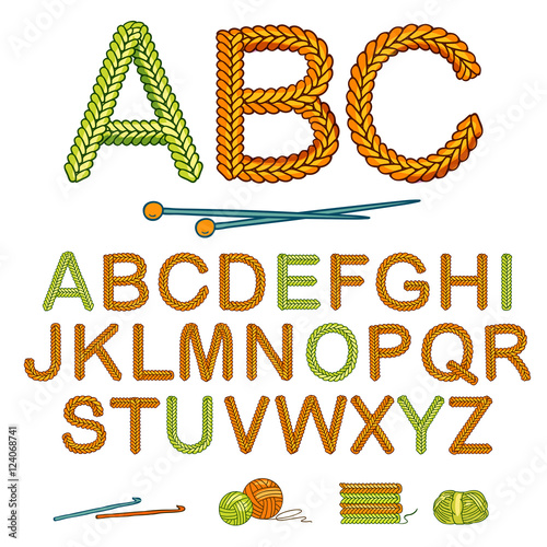 Warm Knitting Alphabet Icon Set