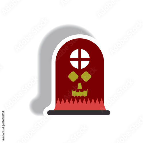 Vector illustration paper sticker Halloween icon grave monument with spooky smile