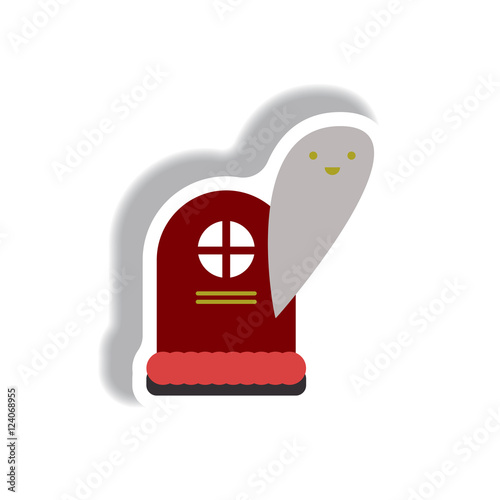 Vector illustration paper sticker Halloween icon grave monument and ghost