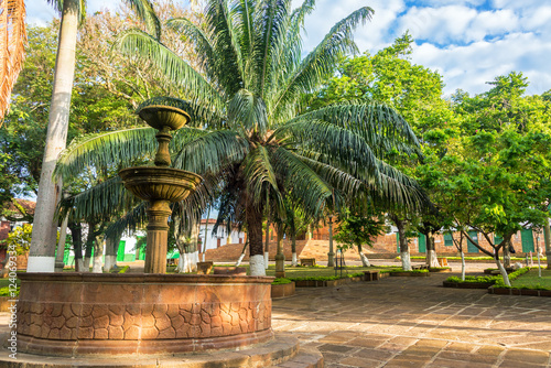 Historic colonial fountain in the plaza of Barichara, Colombia
