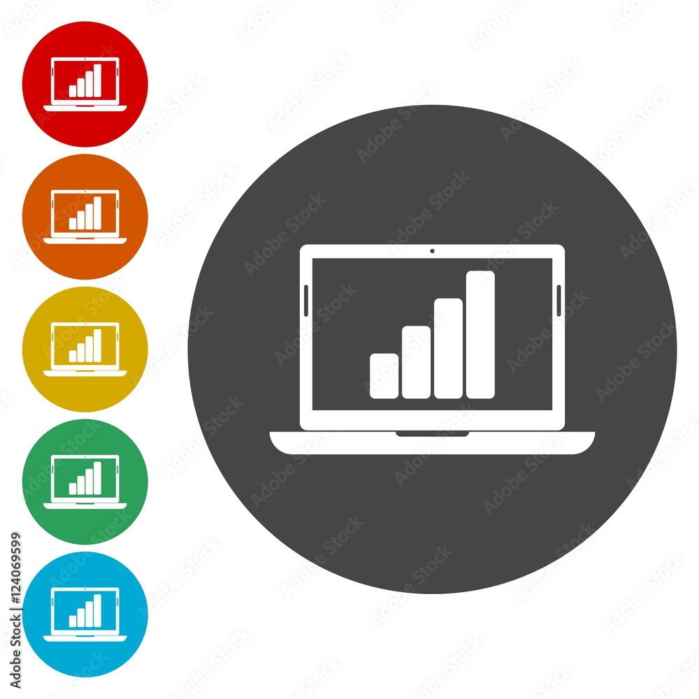 Graphs and charts icon. laptop icon Graphs and charts icon. laptop icon