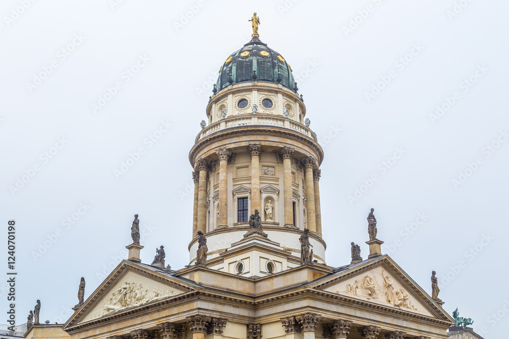 Top of German Church on a foggy day, Gendarmenmarkt, Berlin.