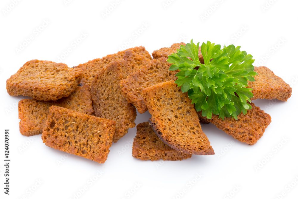 Bread croutons isolated on a white background. Bread croutons isolated on a white background.