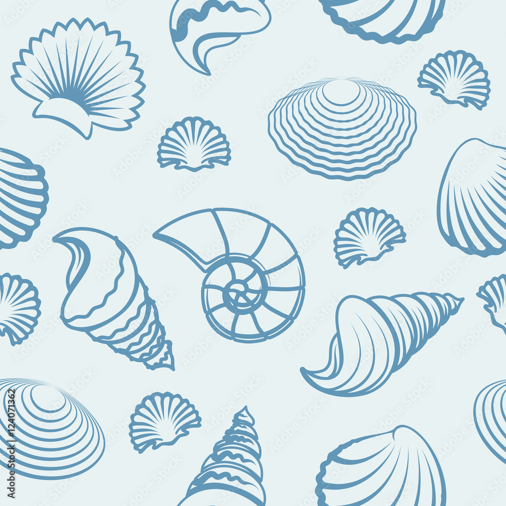Vector seashells pattern. Sea shell hand drawn background Vector seashells pattern. Sea shell hand drawn background
