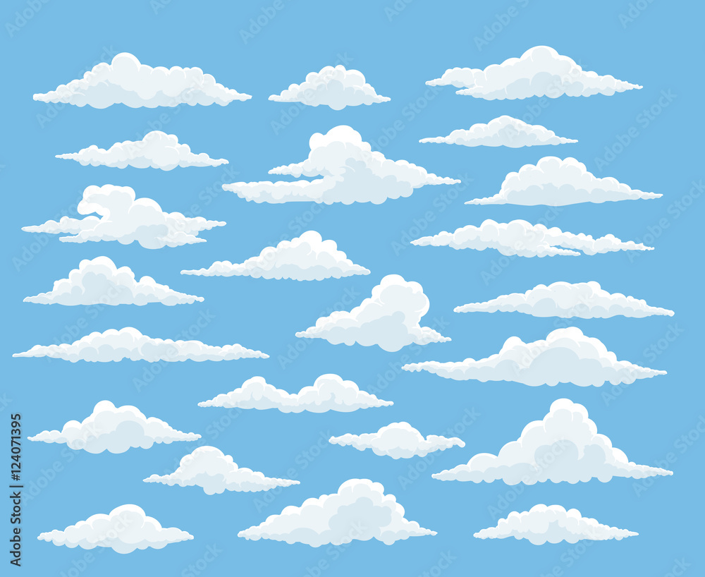 Cartoon cloud vector set. Blue sky with white clouds Stock Vector | Adobe  Stock