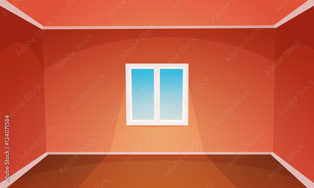 Red empty room with modern window, vector illustration. Stock Vector ...