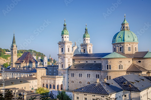 Skyline of Stadt Salzburg with Cathedral in summer, Salzburg, Austria
