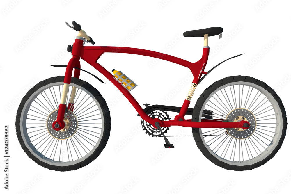 Bicicleta color rojo 3d ilustración