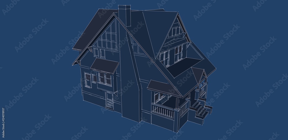 Casa azul dibujo ilustración 