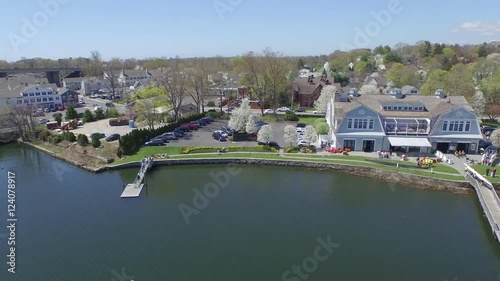 Aerial over river during the day, Saugatuck River. photo