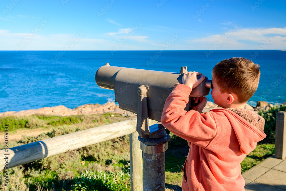 Kid watching whales. South Australia