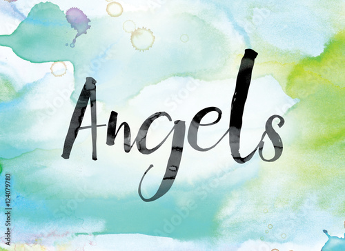Angels Colorful Watercolor and Ink Word Art