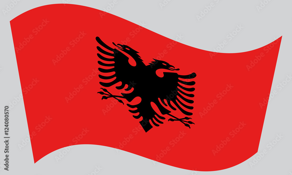Flag of Albania waving on gray background Flag of Albania waving on gray background