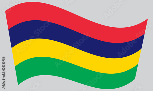 Flag of Mauritius waving on gray background