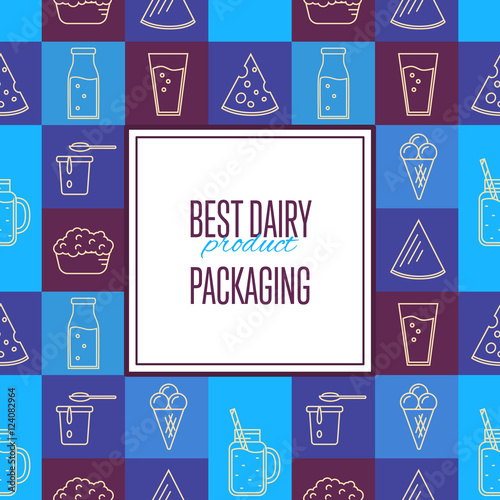 Best dairy product seamless pattern for packaging with different dairy icons in line style design, vector illustration. Organic farming background. Nutritious and healthy milk products. Natural food.