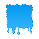 Vector illustration - water drips and flowing. Blob and splash, blot liquid. Blue paint drop. Abstract stain shape isolated on white. Graphic element for banner, sticker.