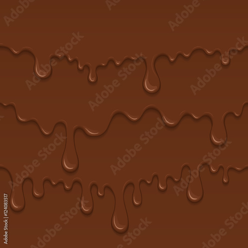 Background of flowing dark chocolate. Splash of melt brown sweet liquid. Melted chocolate drips and flowing. Abstract vector illustration