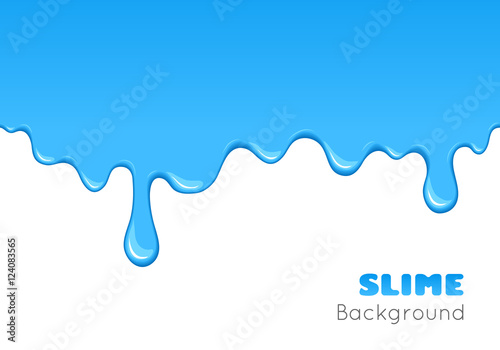 Background of dribble water. Flow of liquid. Blue glossy paint drips and flowing. Vector cartoon illustration. Abstract creative graphic element for your design