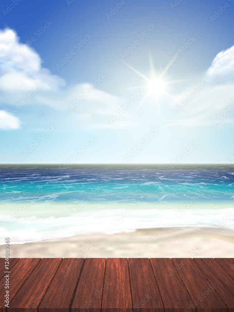 Fototapeta premium beautiful beach with wood plate