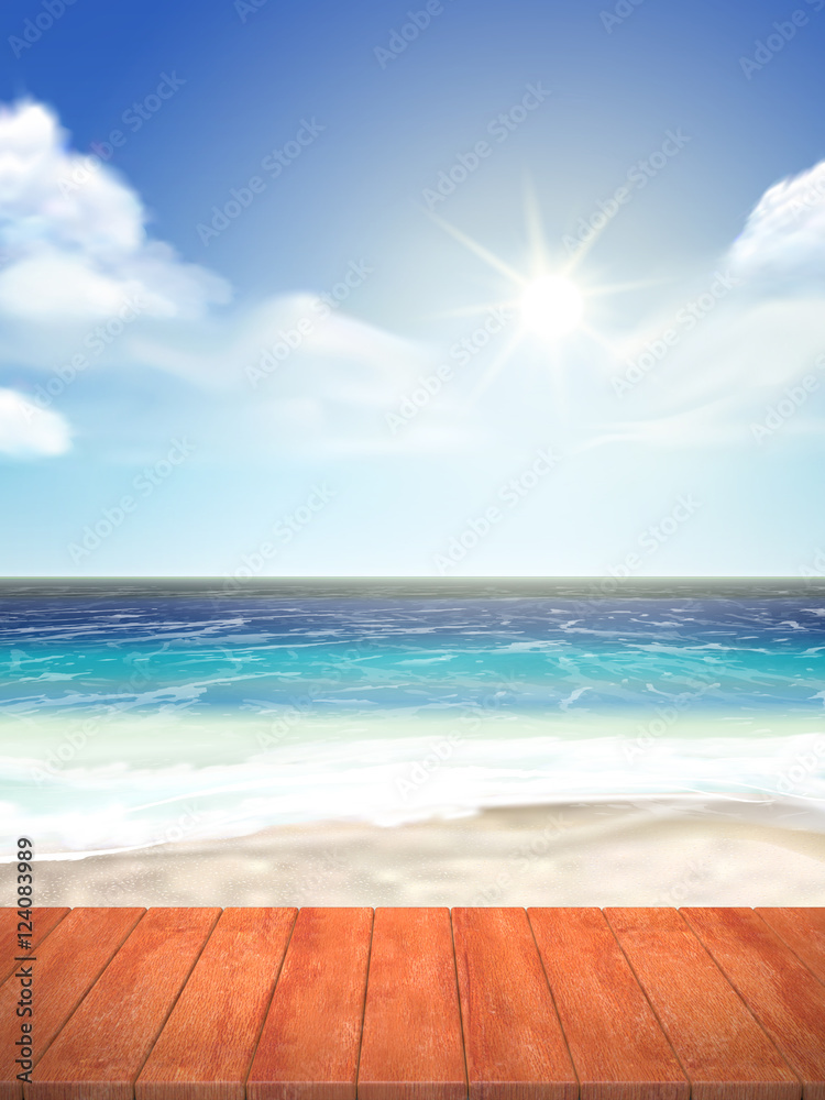 Fototapeta premium beautiful beach with wood plate
