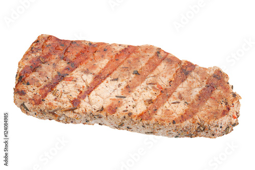 Pork steak on white