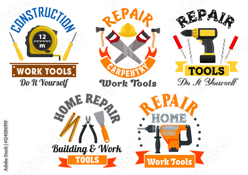 Working tool and equipment isolated symbol set