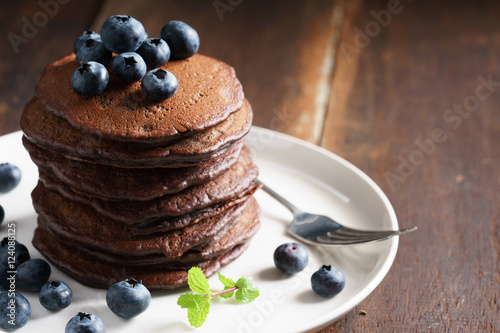 chocolate pancakes with fresh blueberry