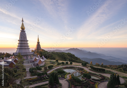thai temple  north of thailand Landscape of two pagoda chiangmai
