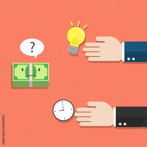 money thinking of choosing idea or time from businessman hand