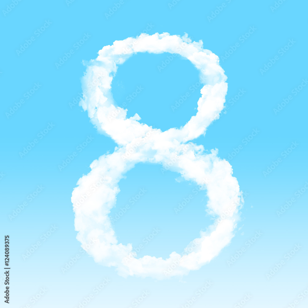 Number cloud alphabet font at sky background