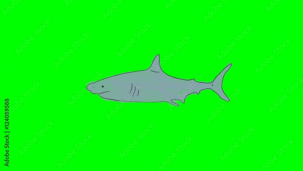 Real Cartoon Shark Swimming on a Green Screen Background Real Cartoon Shark Swimming on a Green Screen Background
