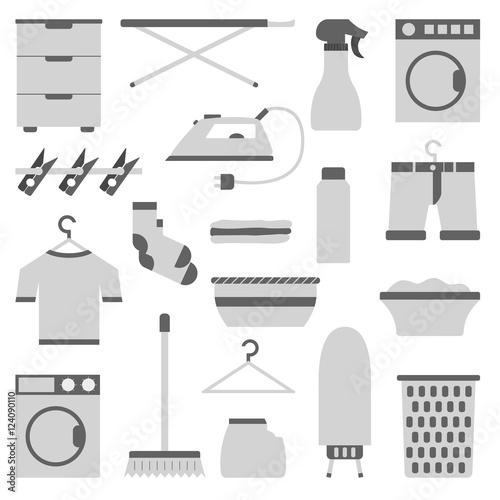 Vector flat laundry room objects