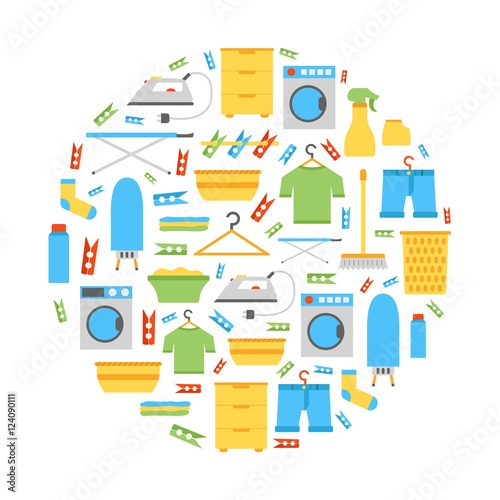 Vector flat laundry room background