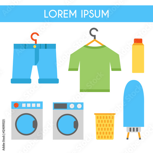 Vector flat laundry room objects