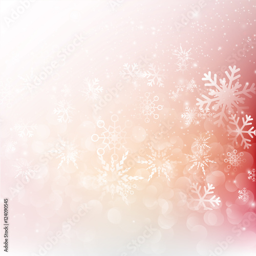 Snow fall with bokeh abstract red background vector illustration