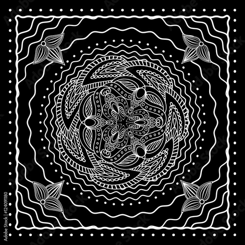 Black and white oriental bandana scarf design. Vector illustration