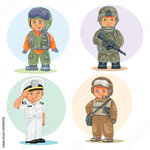 Set vector icons of small children different professions