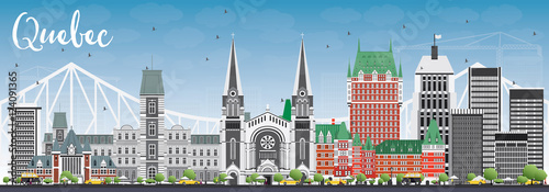 Quebec Skyline with Gray Buildings and Blue Sky.