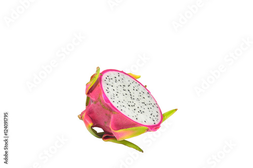 dragon Fruit cut half On a white background