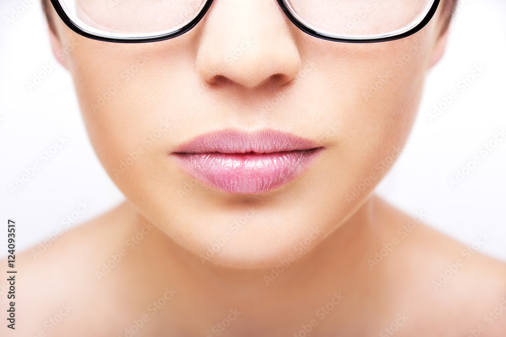 Obraz premium Plump sexy lips and perfect skin on a white background