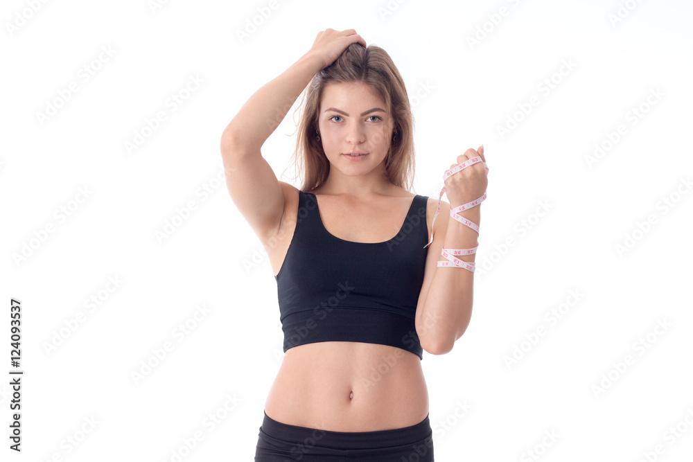 young athletic girl who keeps her hair with one hand looking for young athletic girl who keeps her hair with one hand looking for