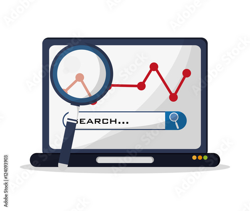 Laptop and lupe icon. Infographic data and information theme. Colorful design. Vector illustration