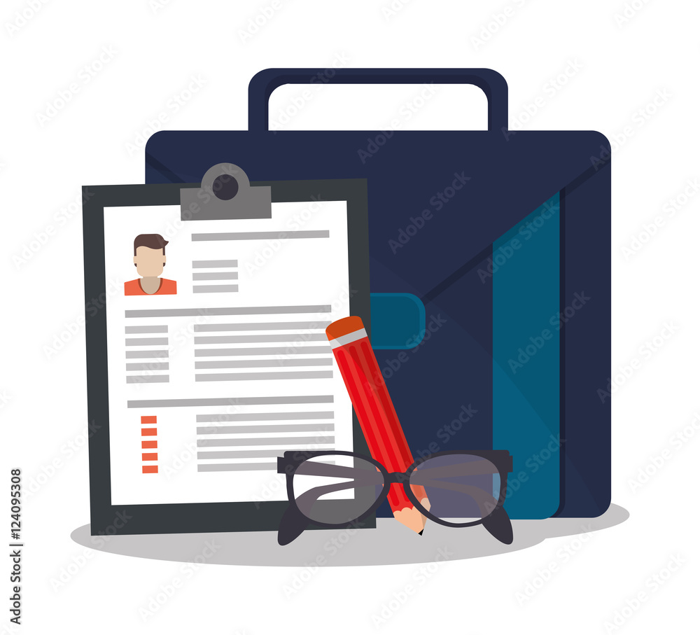 Document glasses pencil and suitcase icon. Human resources search employee and business theme. Colorful design. Vector illustration Document glasses pencil and suitcase icon. Human resources search employee and business theme. Colorful design. Vector illustration