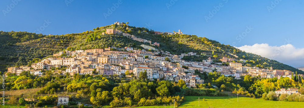 View of Alvito, Ciociaria, from the valley at sunset
