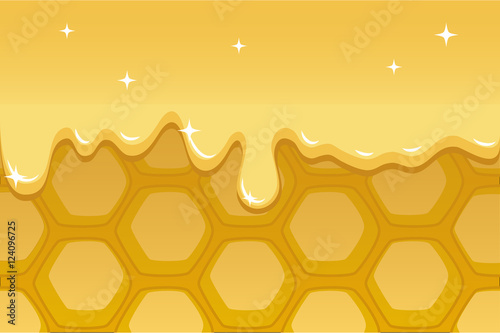 Honeycomb vector illustration for background with honey flow.