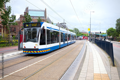 Surface tramway in Amsterdam, Netherlands