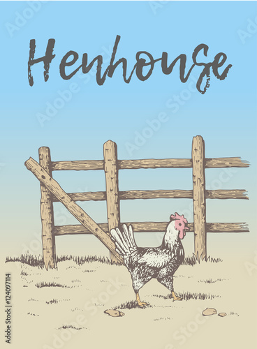 rooster, hen and chicken at the farm
