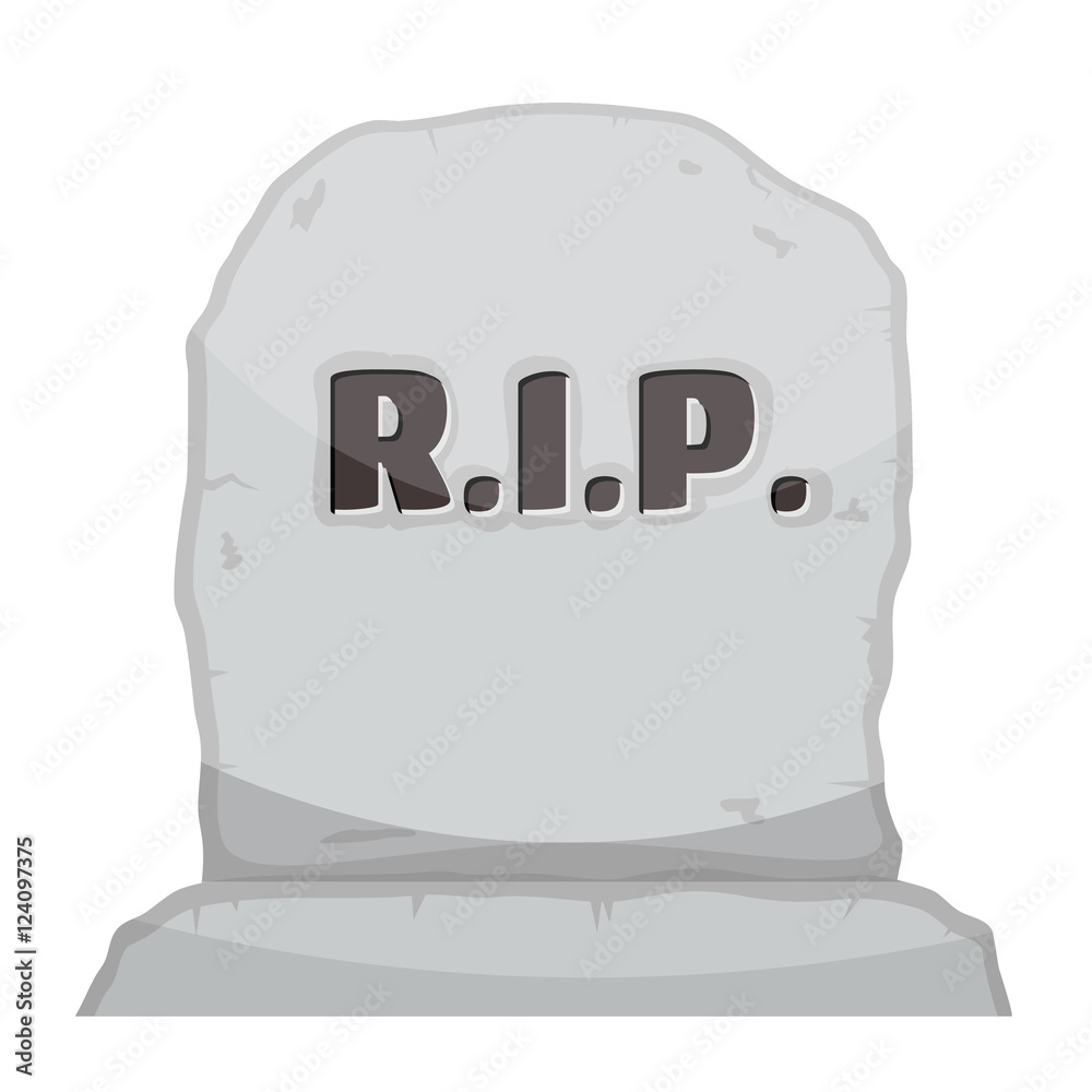 Vector illustration gray gravestone on white background. Cartoon