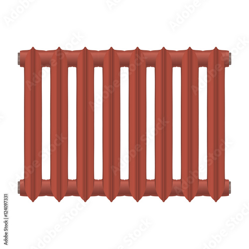 Vector illustration of a vintage cast-iron heat radiator red on